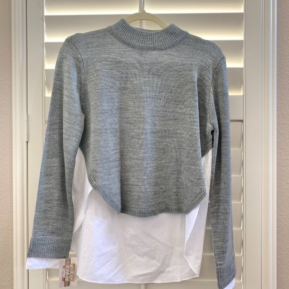 Grey White Layered Mock Neck Sweatshirt - Picture 5 of 7